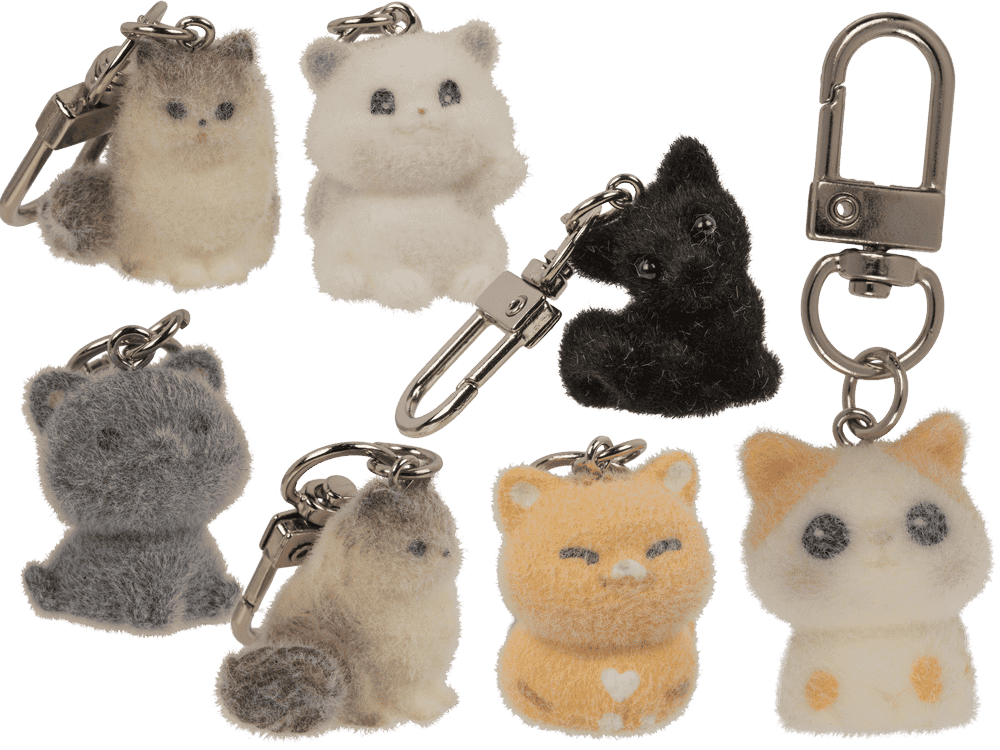 Keychain, flocked Cat, 3 cm,