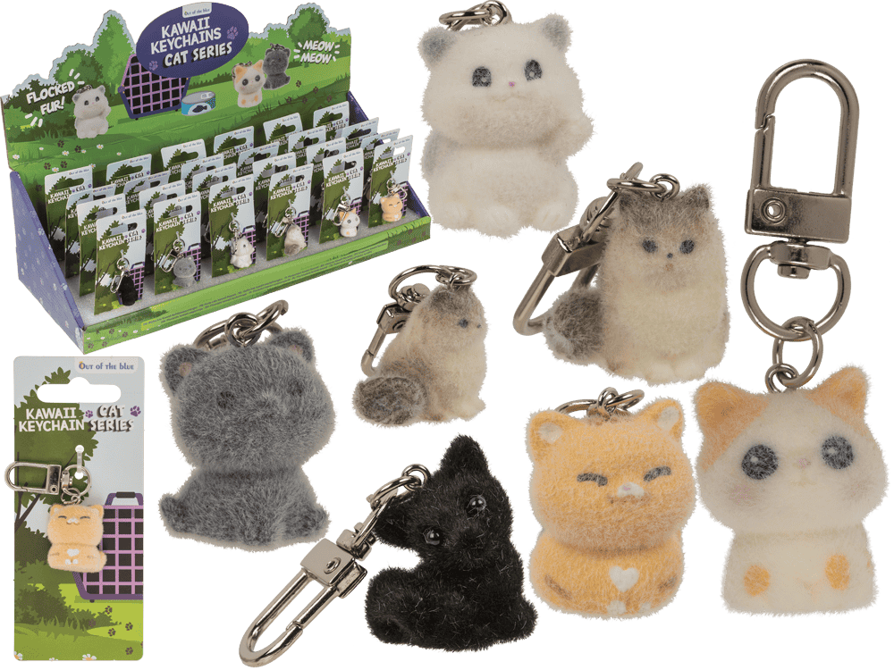 Keychain, flocked Cat, 3 cm,