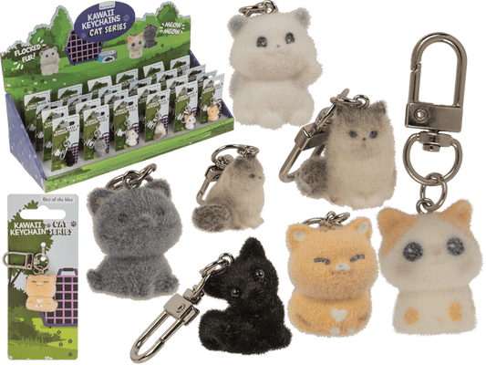 Keychain, flocked Cat, 3 cm,