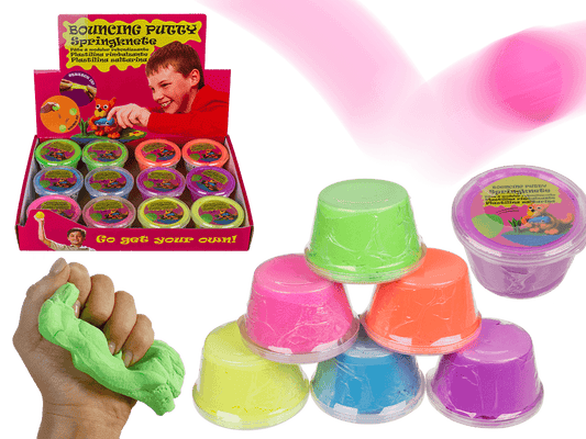 Bouncing putty in plastic tin,