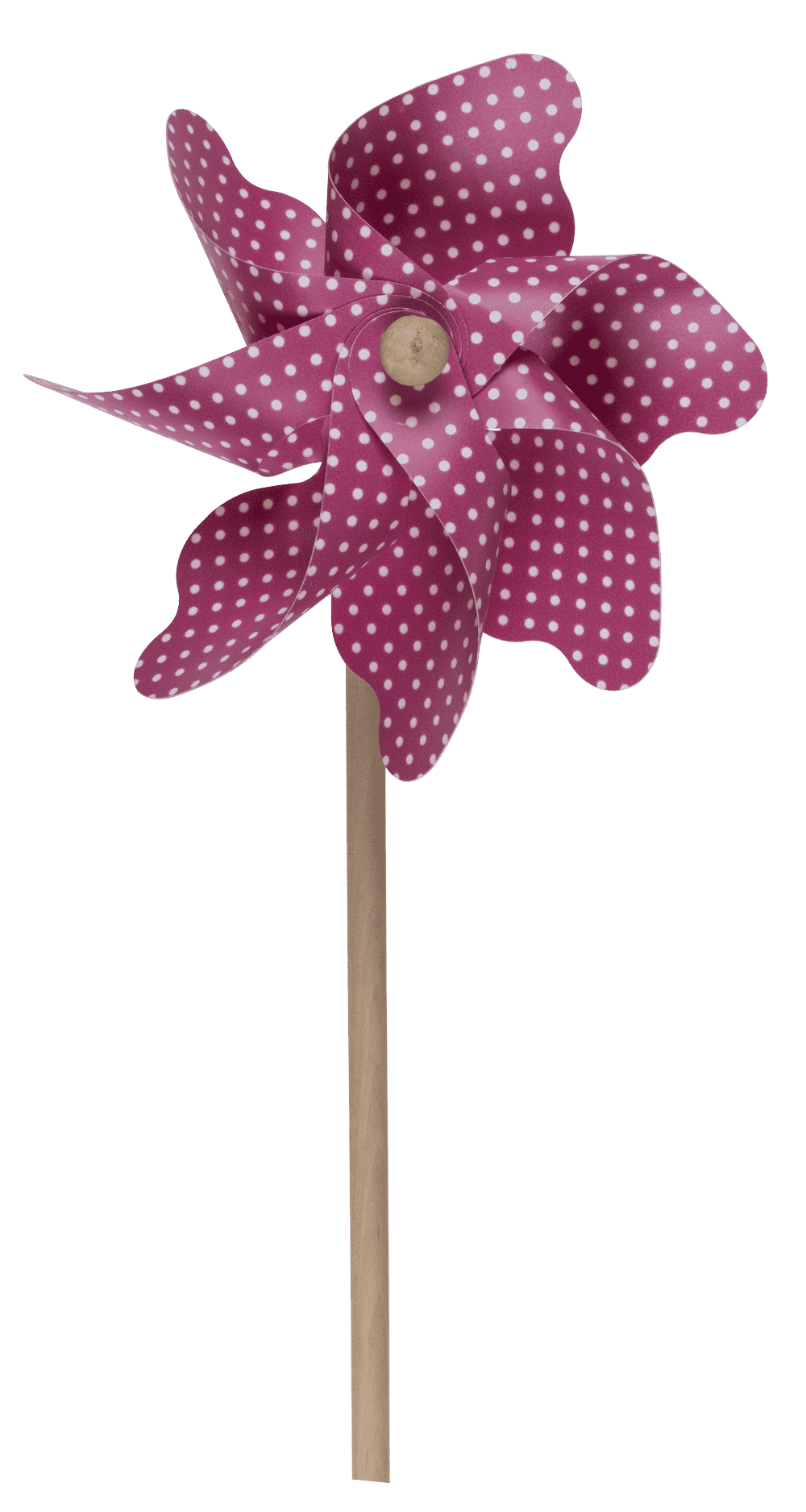 Coloured windmill with dots on wooden stick,
