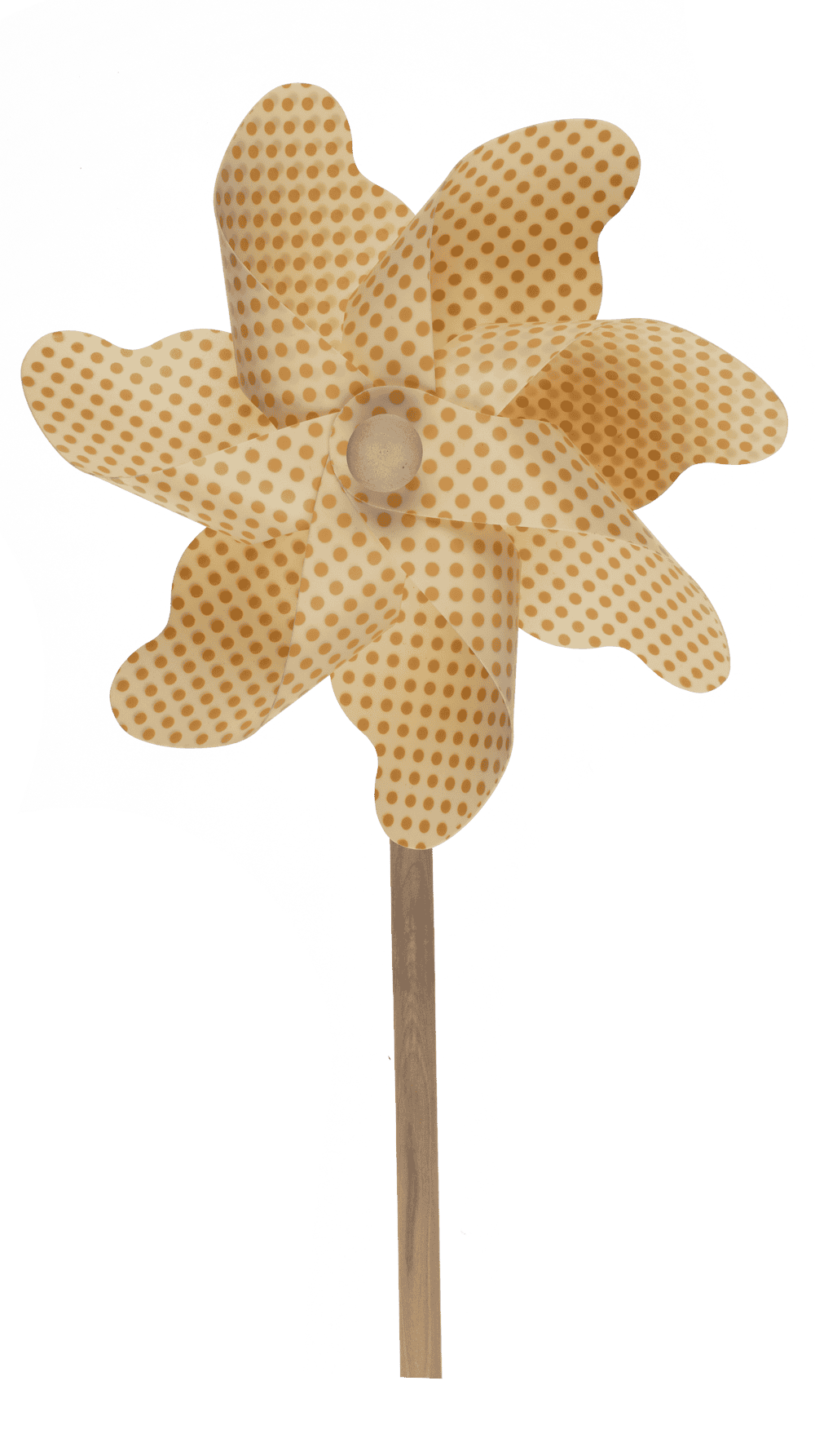 Coloured windmill with dots on wooden stick,