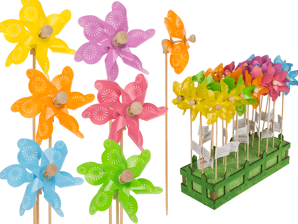 Coloured windmill with stamped samples,