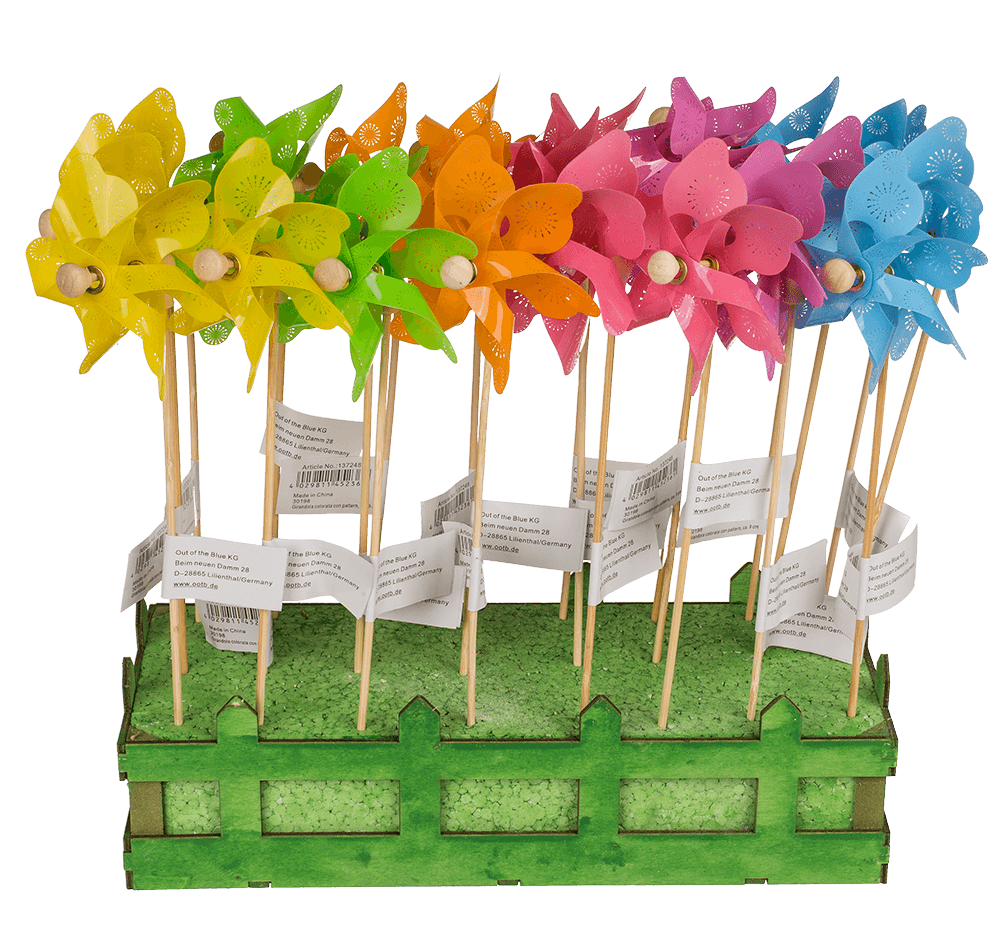 Coloured windmill with stamped samples,