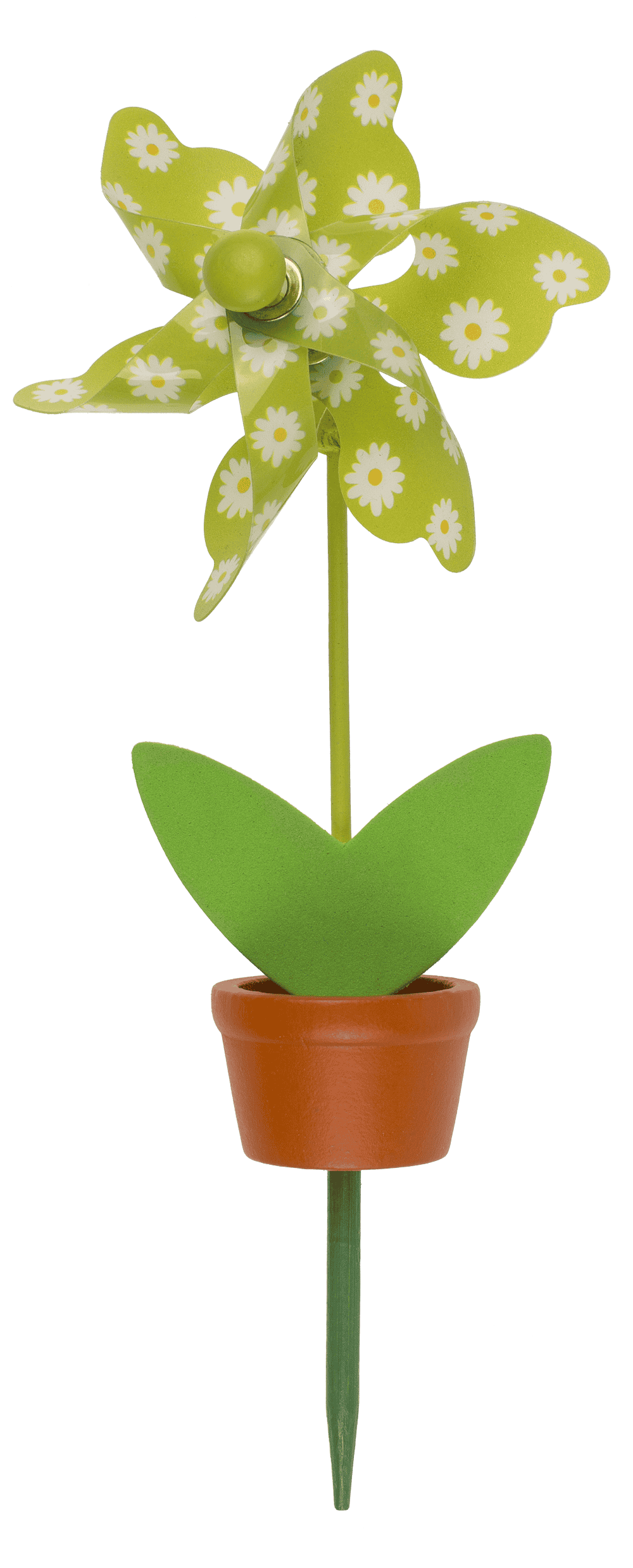 Coloured Windmill in Plant Pot with wooden stake,