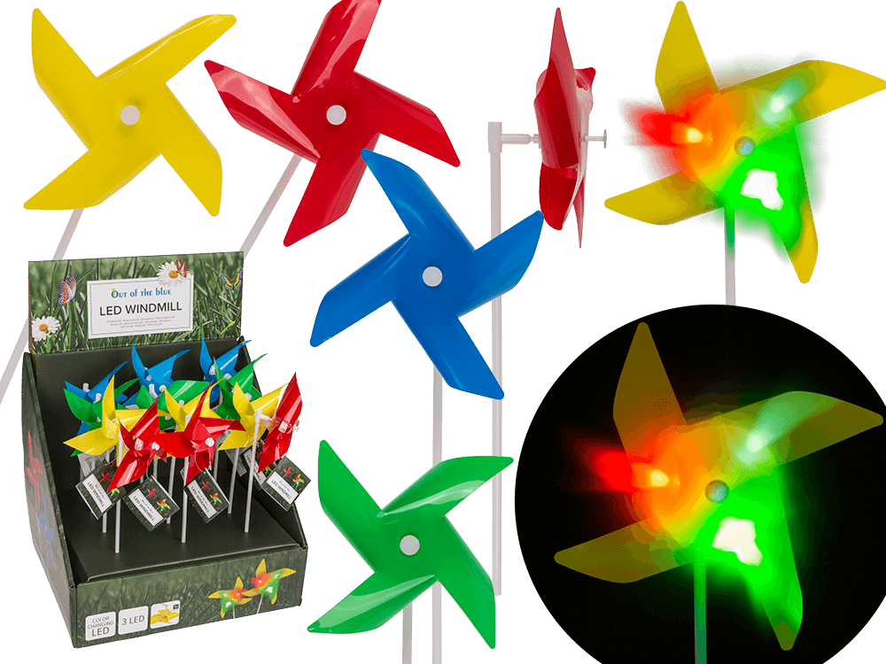 Coloured windmill with 3 LED, colour changing,