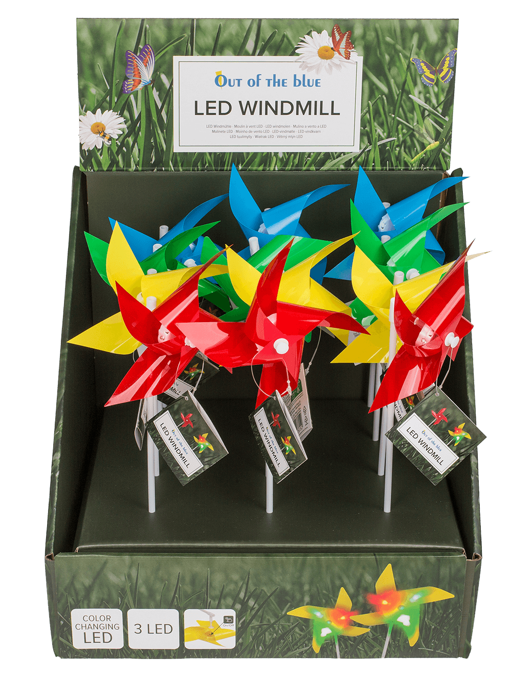 Coloured windmill with 3 LED, colour changing,