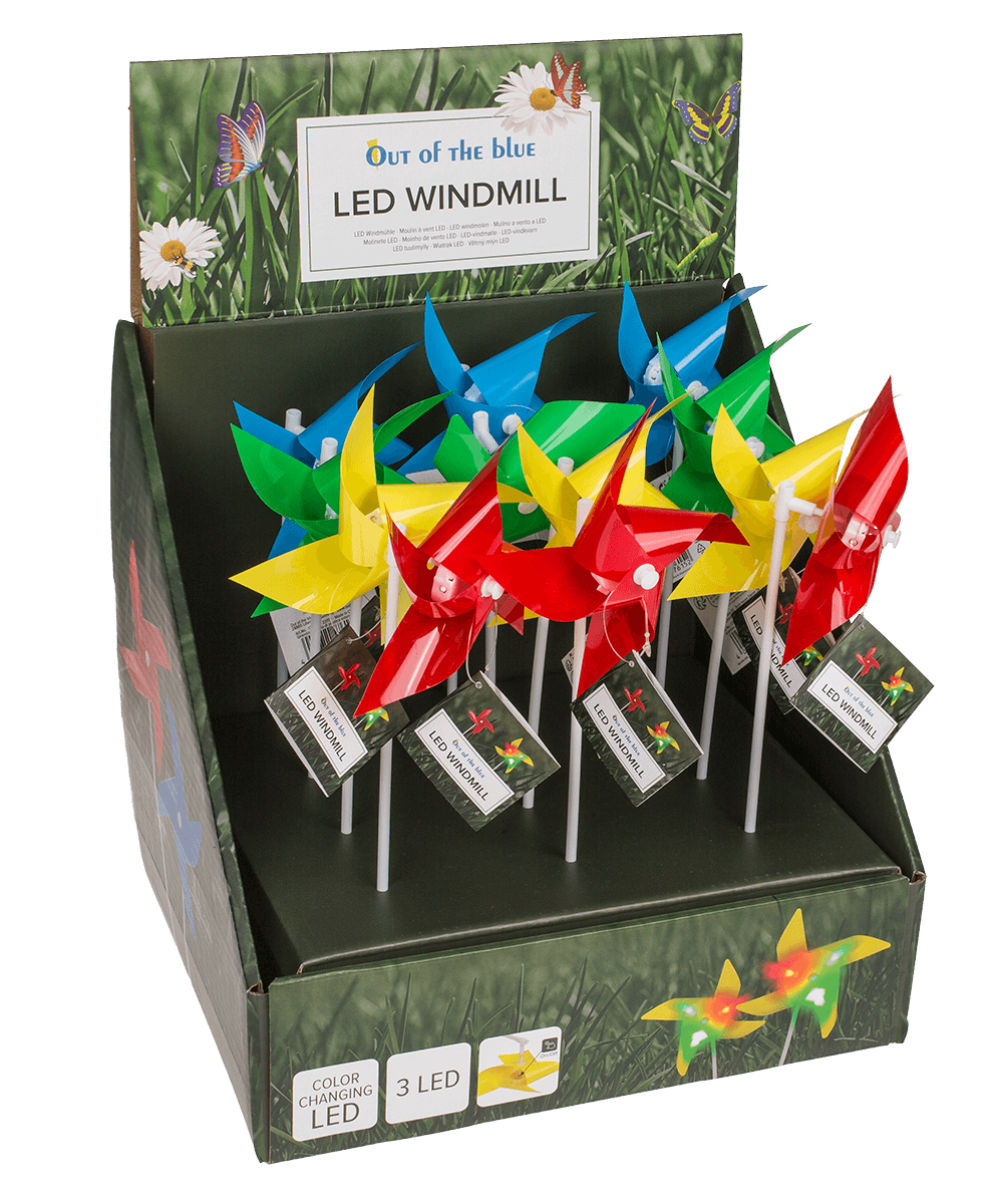 Coloured windmill with 3 LED, colour changing,
