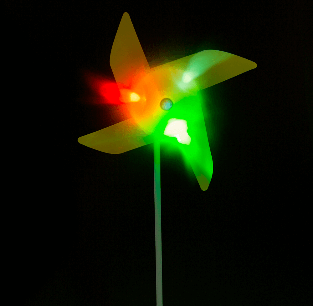Coloured windmill with 3 LED, colour changing,