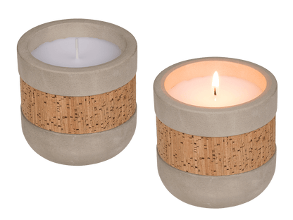 Candle in cement pot with corc decoration,