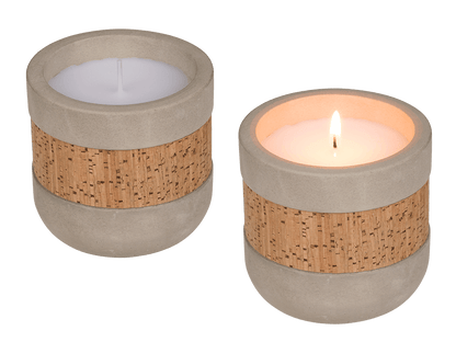 Candle in cement pot with corc decoration,