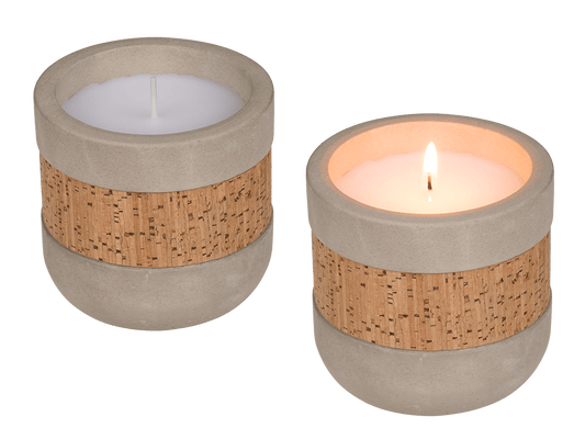 Candle in cement pot with corc decoration,