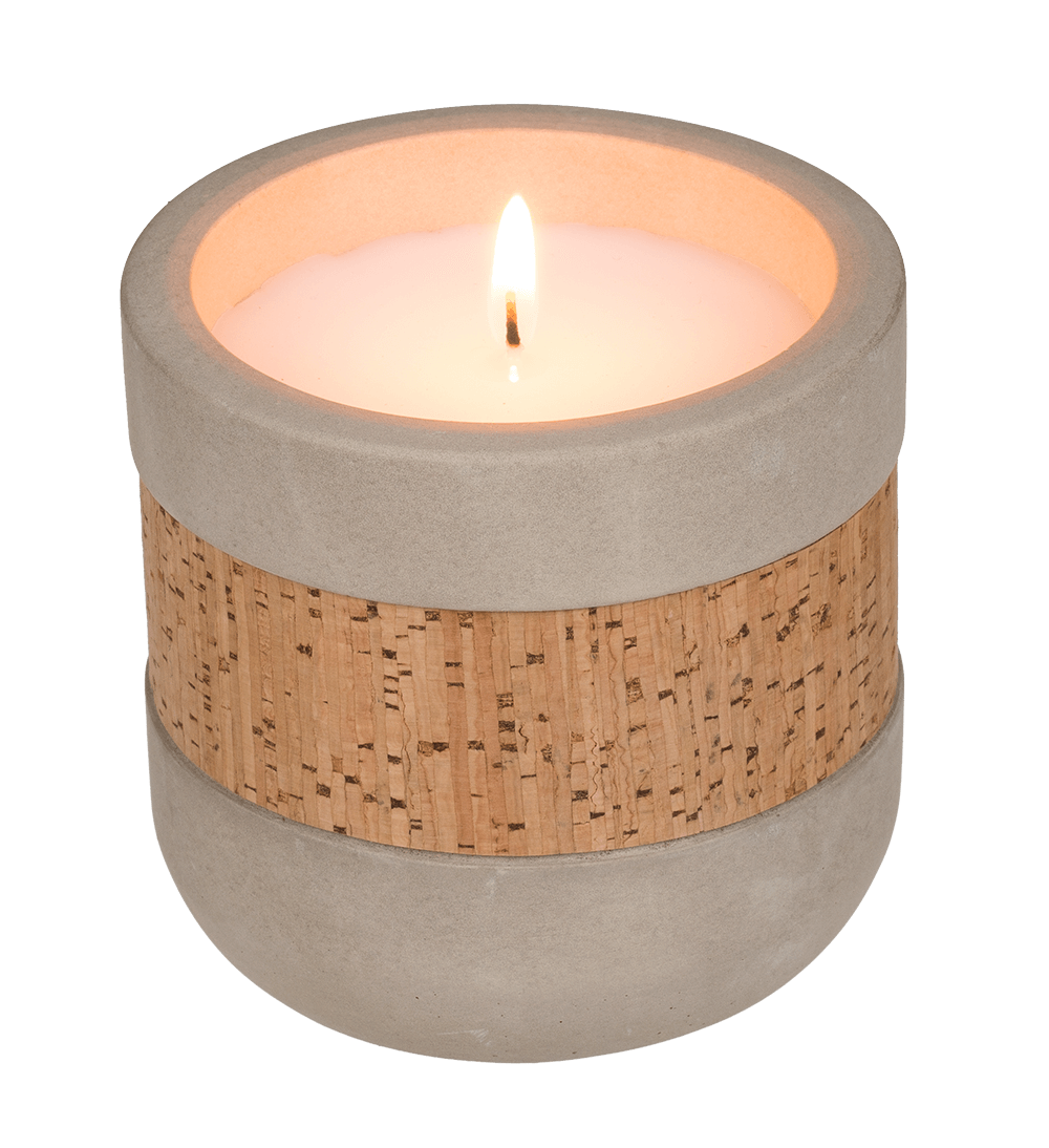 Candle in cement pot with corc decoration,