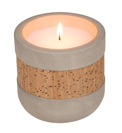 Candle in cement pot with corc decoration,