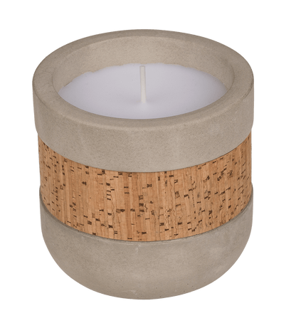 Candle in cement pot with corc decoration,