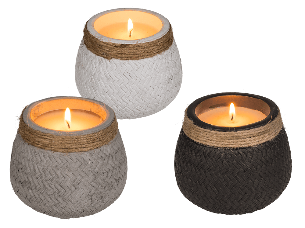 Candle in cement pot with jute decoration,