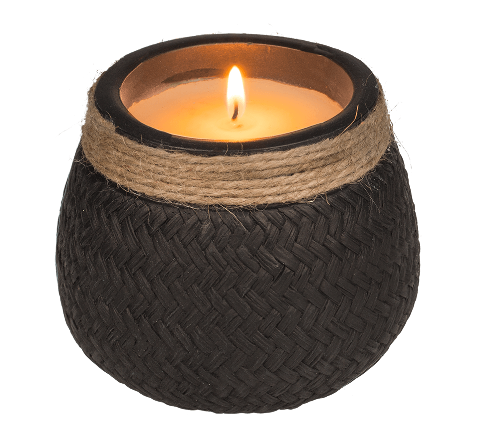 Candle in cement pot with jute decoration,