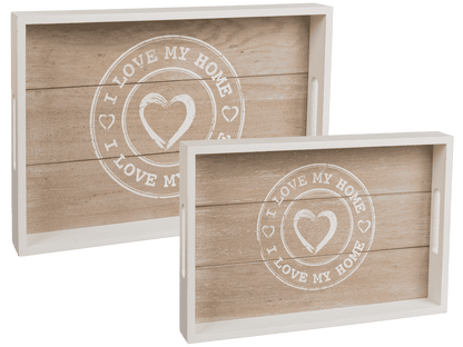 White/nature coloured wooden tray, I love my home,