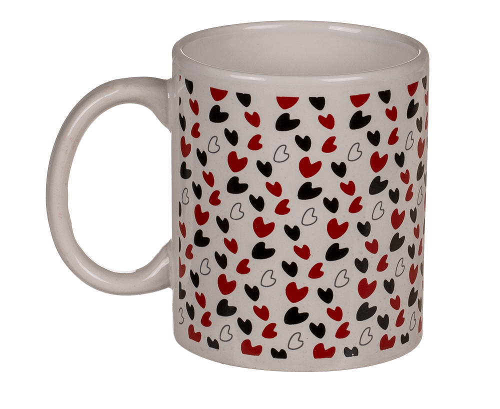 White mug, with little hearts,