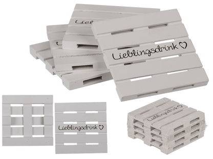 White wooden coaster, Lieblingsdrink,