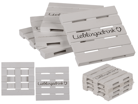 White wooden coaster, Lieblingsdrink,