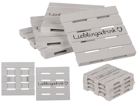 White wooden coaster, Lieblingsdrink,