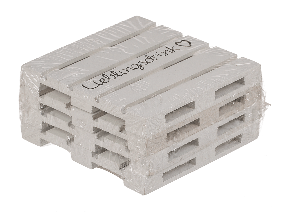 White wooden coaster, Lieblingsdrink,