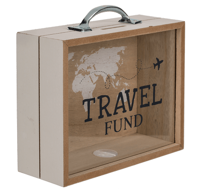 Wooden savings box, Travel Fund,