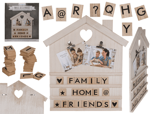 White deco house with 90 nature coloured letters &