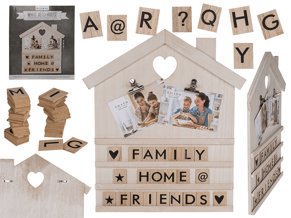 White deco house with 90 nature coloured letters &