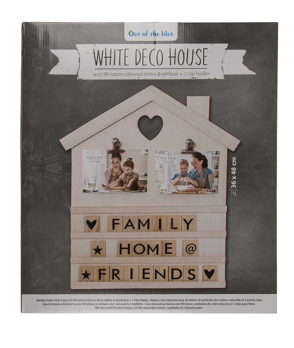 White deco house with 90 nature coloured letters &