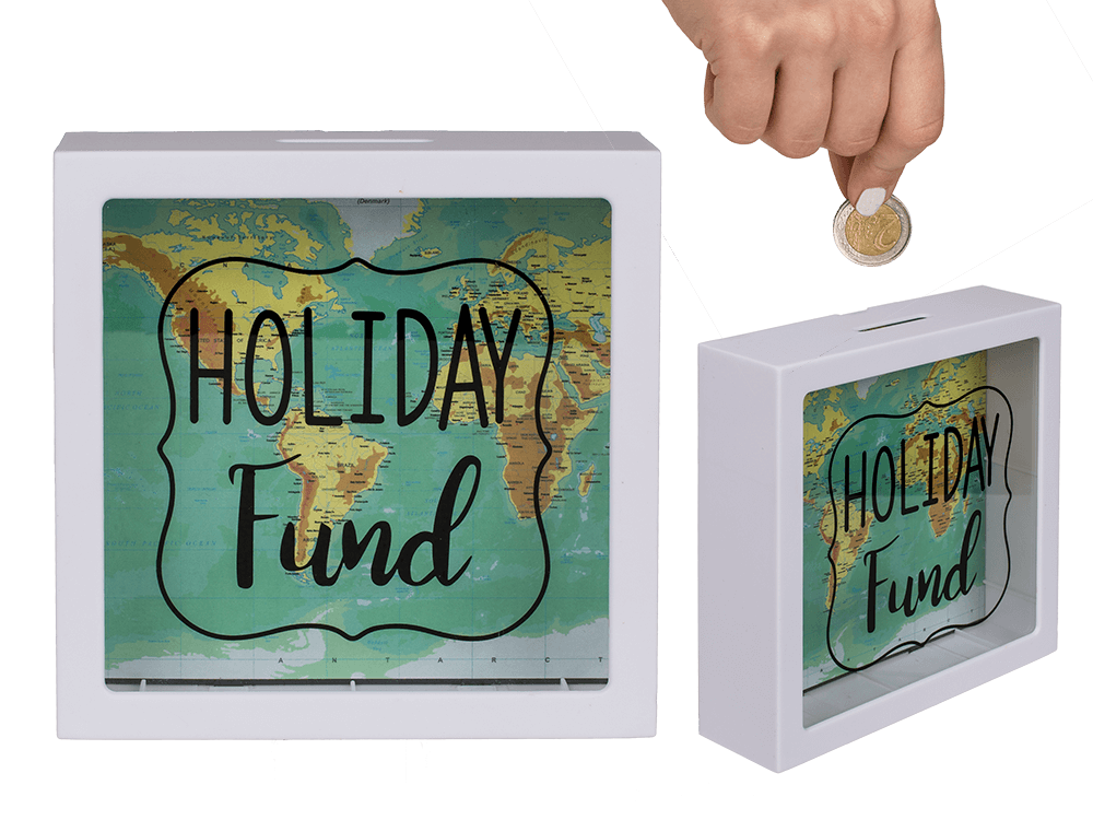 White Plastic Savings Box, Holiday Fund,