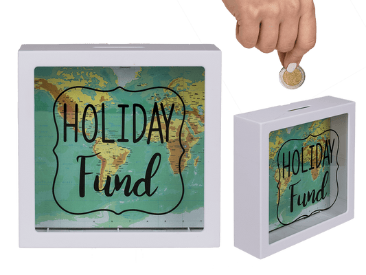 White Plastic Savings Box, Holiday Fund,
