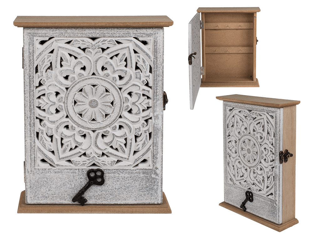 Key holder box, white floral decor,