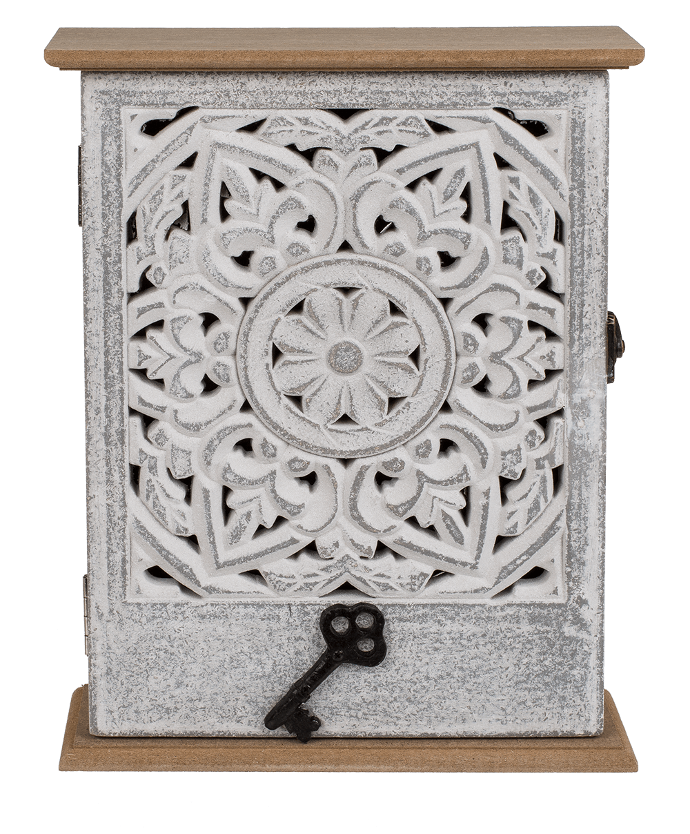 Key holder box, white floral decor,