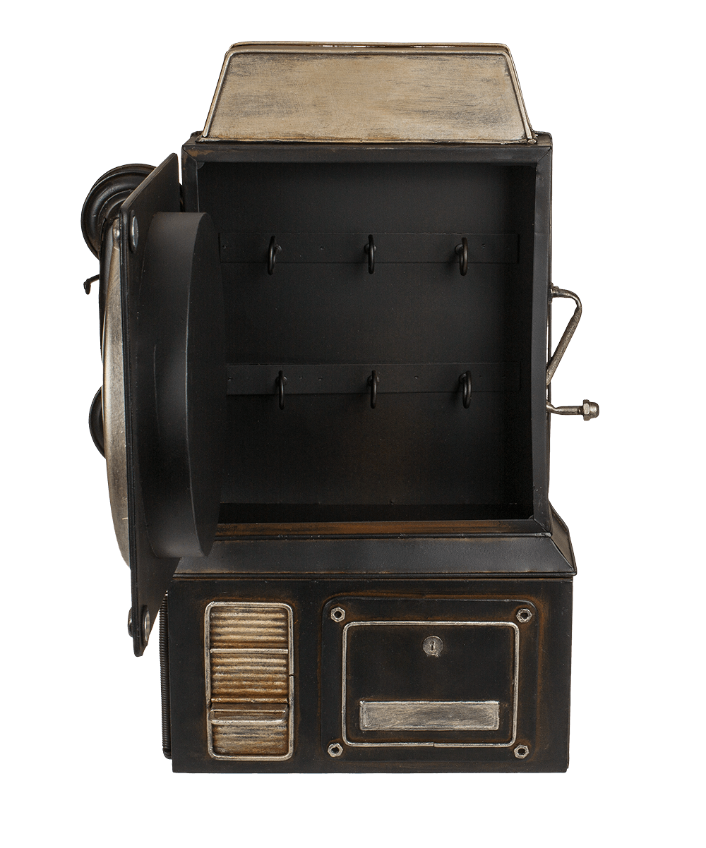 Metal key box, telephone,