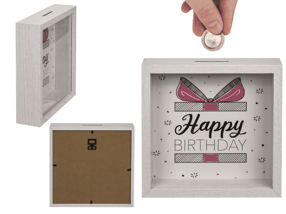 Wooden saving box, Happy Birthday,