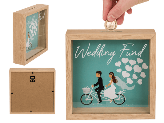 Wooden saving box, wedding fund,