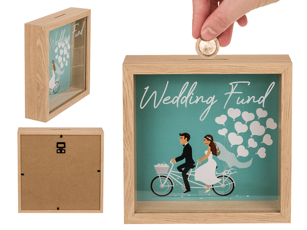 Wooden saving box, wedding fund,