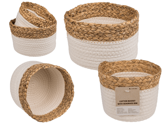 Storage basket with seagrass rim,