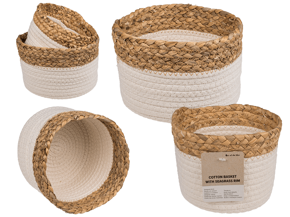 Storage basket with seagrass rim,