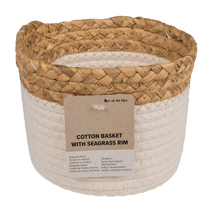Storage basket with seagrass rim,