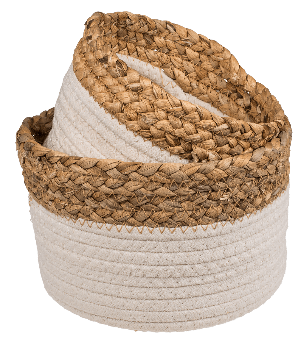 Storage basket with seagrass rim,