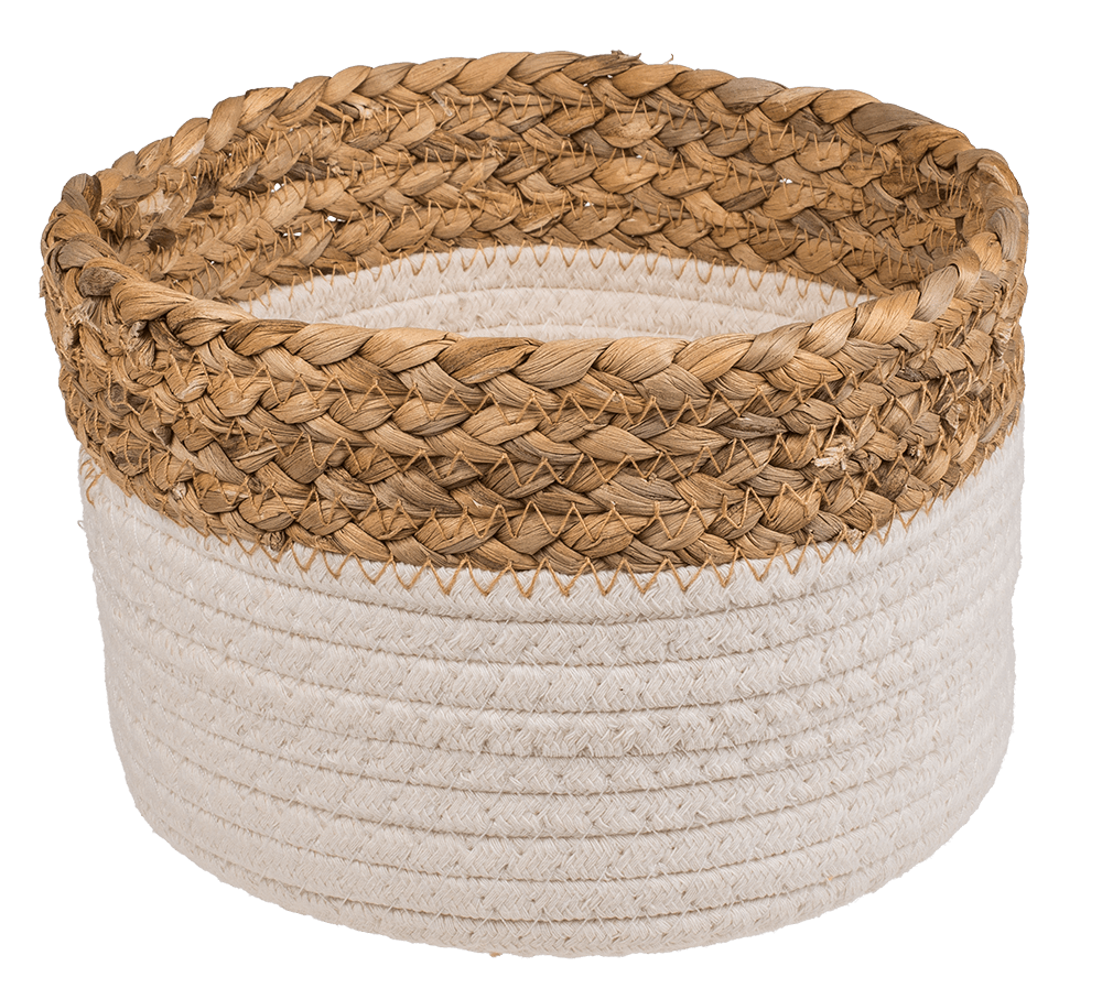 Storage basket with seagrass rim,