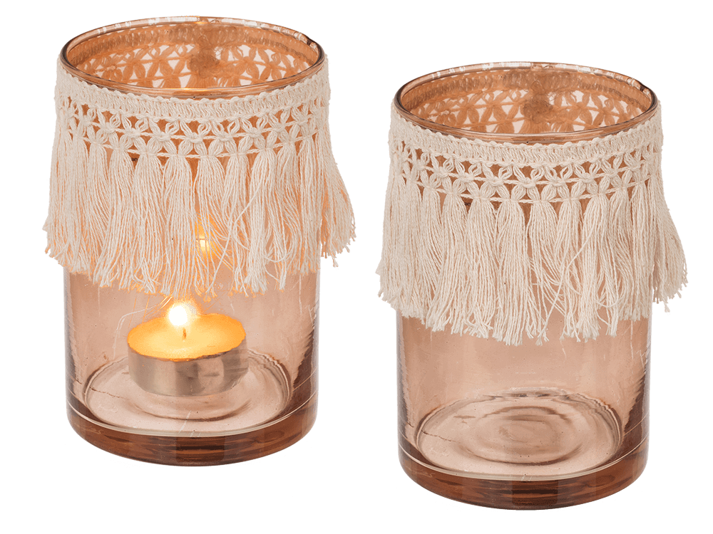 Glass tealight holder, Boho Style,