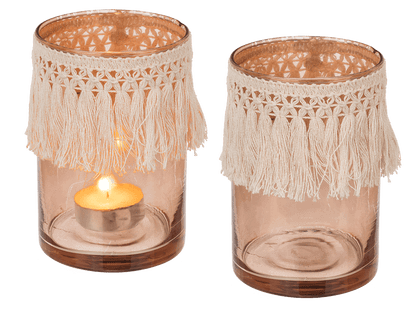 Glass tealight holder, Boho Style,
