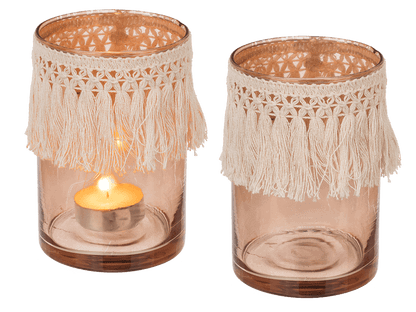 Glass tealight holder, Boho Style,