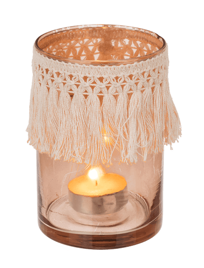 Glass tealight holder, Boho Style,