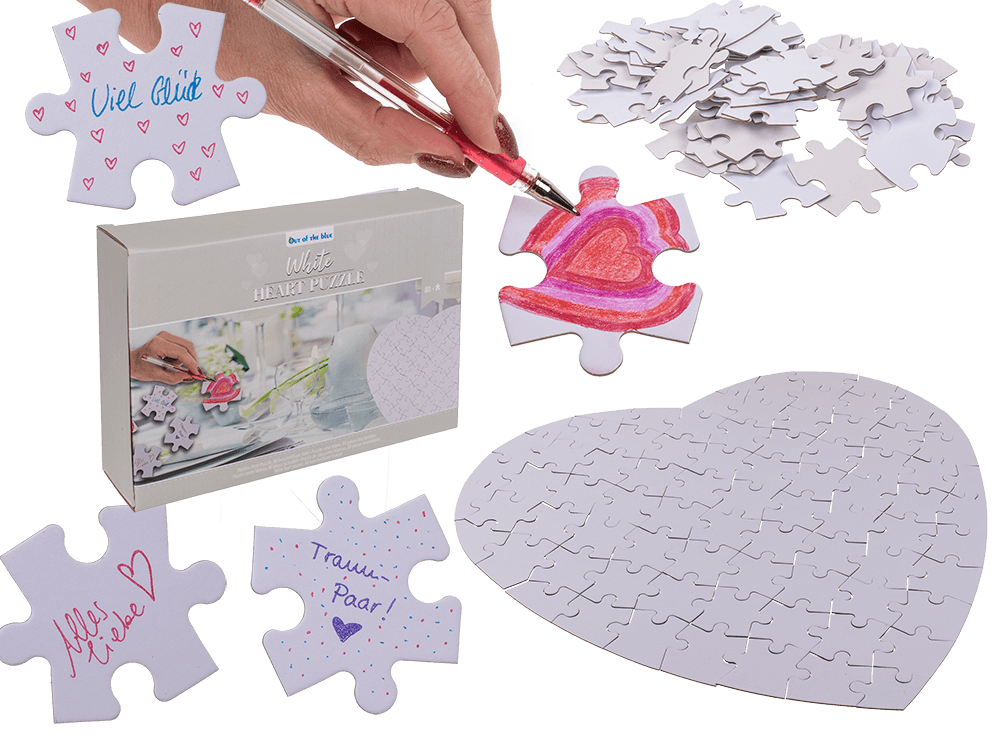 White heart shape puzzle, 80 inscribable pieces,