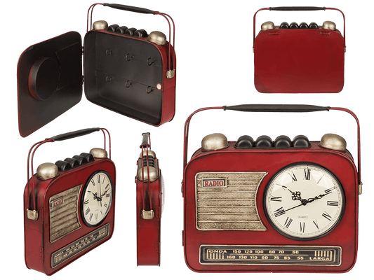 Metal key box, Radio with clock,